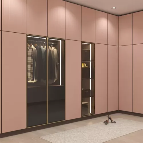 Custom Melamine Wardrobe with Display Cabinet 2