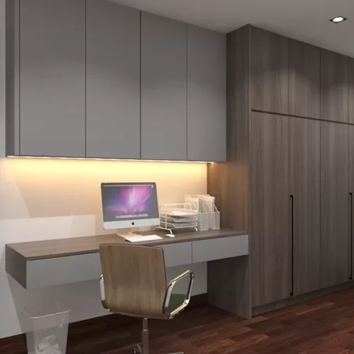Custom Melamine Wardrobe with Study Table and Storage Cabinet