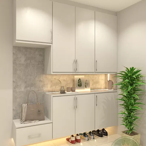 Customized Modern Plywood Tall Shoe Storage Cabinet with Lights 2