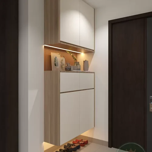 Customized Modern Plywood Tall Shoe Storage Cabinet with Lights 4