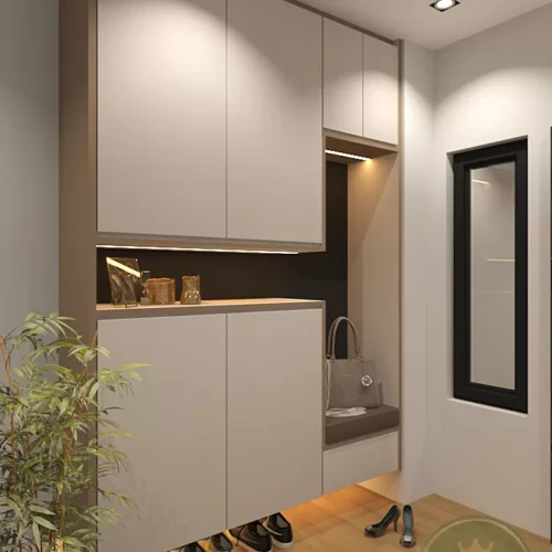 Customized Modern Plywood Tall Shoe Storage Cabinet with Lights