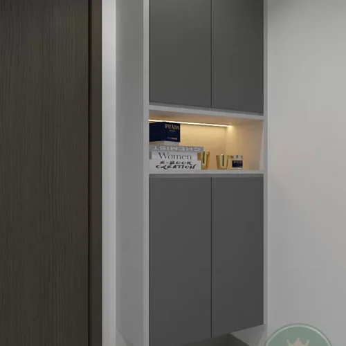 Customized Simple Plywood Tall Shoe Storage Cabinet with Lights